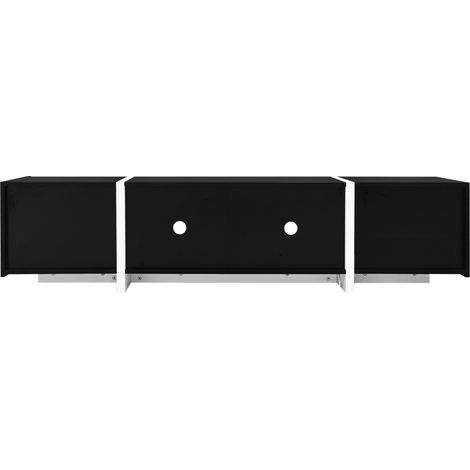 Meuble TV noir et blanc laqué avec rangements et LED, 170x30x39 cm (1/5)