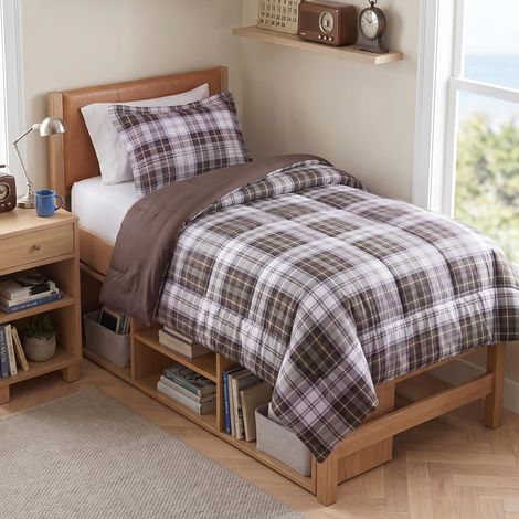 Parure de lit 2 pièces avec Couette à Carreaux Assortie, Housse de Protection Anti-Taches, hypoallergénique, pour Toutes Les Saisons, lit Simple (1/5)