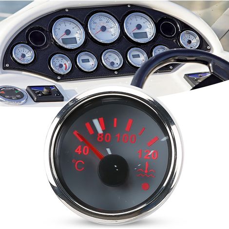 Manomètre de température d'eau de refroidissement 2 pouces 40-120 °C, alarme intelligente, étanche IP67, 12 V/24 V, capteur 0-190 ohms (norme UE) (1/5)