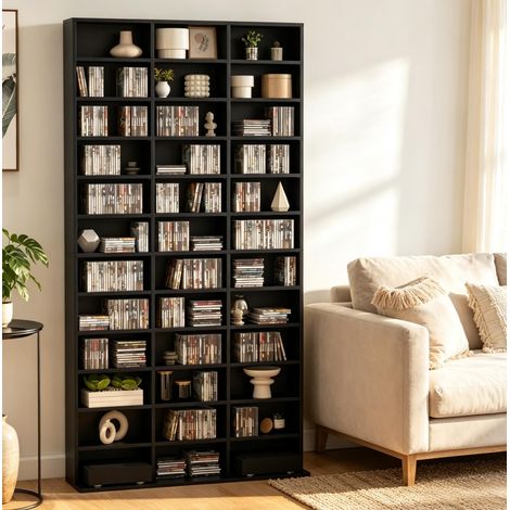 CD- und DVD-Regal schwarz aus MDF 102 x 23,5 x 195 cm OKWISH (1/5)