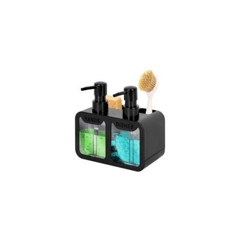 Dispenser di sapone da cucina, dispenser di sapone liquido per le mani e dispenser di detersivo per piatti con cestello per spugna e portaspazzole, organizer 3 in 1 da appoggio per lavello da cucina (