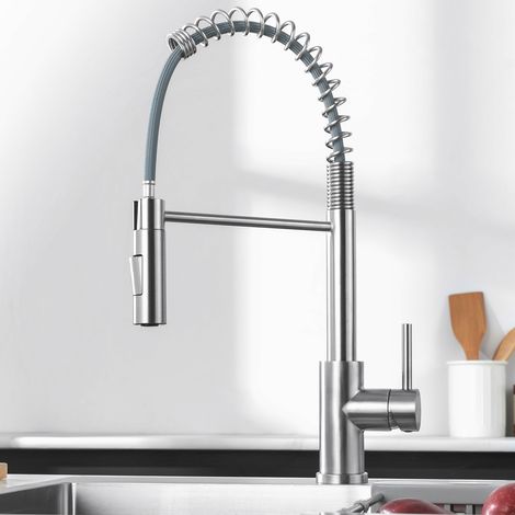 Auralum Grifo de Cocina de Acero inoxidable Fregadero Grifo Extraíble, Giratorio de 360° Mezclador Monomando de Cocina para Agua Fría Y Caliente
