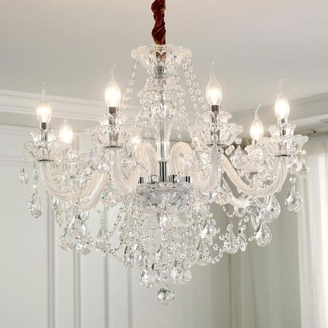 Fuleadture Lustre en cristal à 8 lumières — Plafonnier de luxe affleurant, avec douilles E14 et variation tricolore — Idéal pour salons, salles à manger, chambres et décoration intérieure.（D70xH60cm）