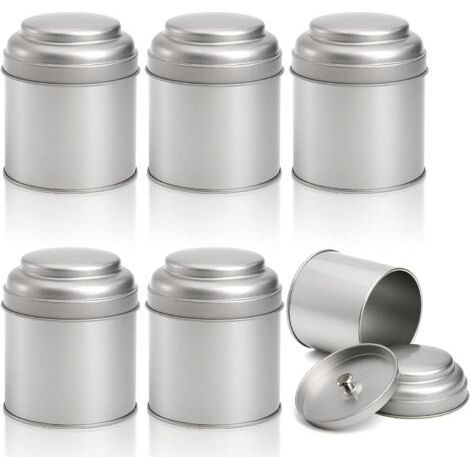 Lot de 6 boîtes à thé rondes avec couvercles doubles hermétiques, 236,8 g, petites boîtes de cuisine pour le stockage du thé, du café, du sucre, des feuilles en vrac, des bonbons, des herbes et (1/5)