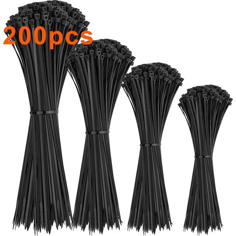 200 Pièces Collier de Serrage Plastique,100/150/200/300mm D'attaches de Câble,Serflex Noir Pour Gérer les Différents Câbles Résistant aux UV (1/5)