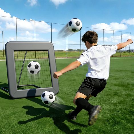 TolleTour Verstellbares Fußball-Rückprallnetz 1 m mit Stahlfedern, Einzelpfosten und PE-Netz, Winkel 40-110°, Trainingsnetz für Garten und Fußballtraining