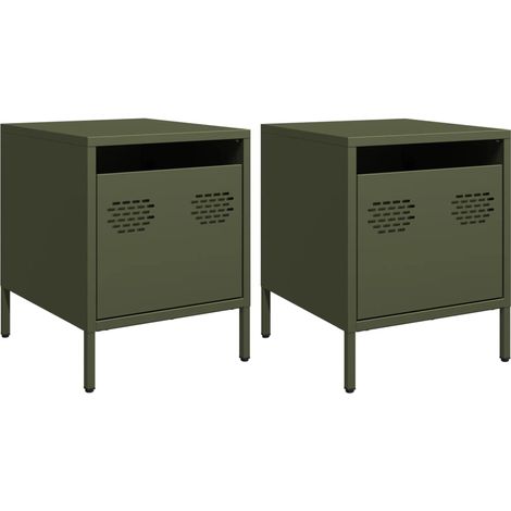 Maison Exclusive - Nachttische 2 Stk. Olivgrün 35x39x43,5 cm Stah