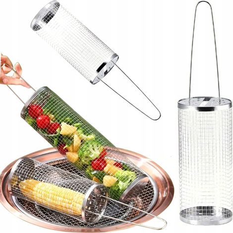 CESTELLO ROTANTE PER GRIGLIARE BBQ BARBEQUE VERDURE PATATINE POLLO