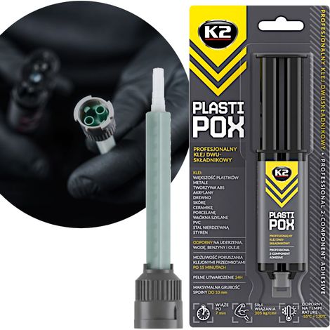 K2 Plastipox, colla epossidica bicomponente per plastica + miscelatore per la colla (1/5)