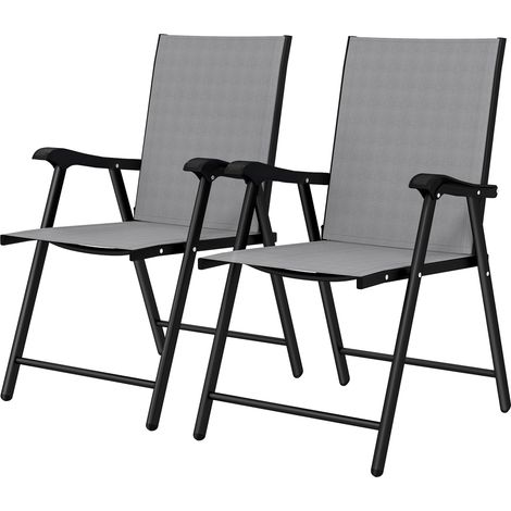 Outsunny Set 2 Sedie Giardino Pieghevoli Schienale Alto, Braccioli, Grigio
