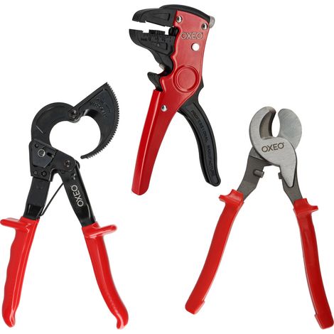 Kit électricien 3 outils - 1 pince coupe câble à cliquet - 1 pince coupante coupe câble - 1 pince à dénuder automatique (1/5)