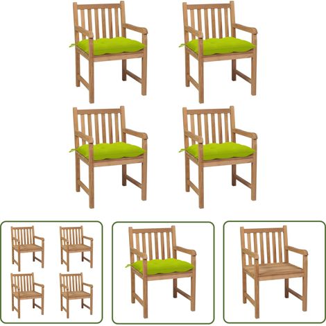 The Living Store Gartenstühle 4 Stk. mit Hellgrünen Kissen Massivholz Teak - Gartenstühle - Holzmöbel - Teakholz - Gartenmöbel - Outdoormöbel (1/5)