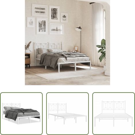 vidaXL Lit d'appoint - Cadre de lit métal sans matelas et tête de lit blanc 120x190 cm (1/5)