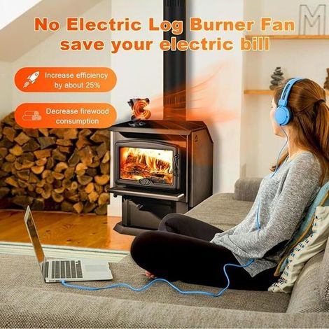 Ventilatore per stufa a legna a 4 pale, alimentato a calore, silenzioso (nero) (1/4)