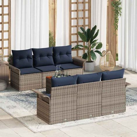 Set Divano da Giardino 7 pcs Grigio e Blu Navy polyrattan vidaXL (1/5)