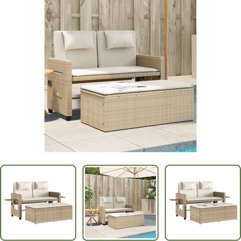 vidaXL Gartensofa - Gartenbank Verstellbar mit Kissen Beige Poly Rattan (1/5)