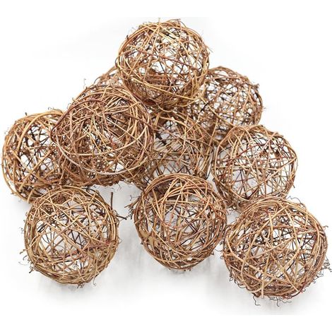 Lot de 12 boules en rotin naturel à suspendre pour décoration de fête de mariage - 8 cm (1/5)