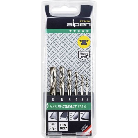 Alpen 100906100 HSS-E Jeu de forets pour le métal 6 pièces Cobalt DIN 1897 tige cylindrique 1 set (1/2)