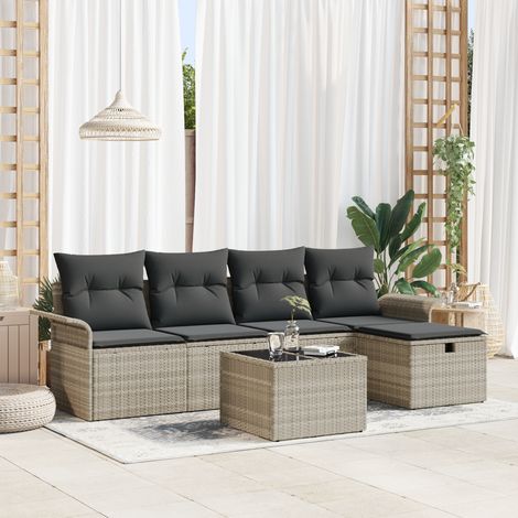 Garden Sofa Set 6 pcs Light Grey Poly Rattan vidaXL (1/5)
