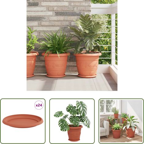 Blumentablett - Runde Blumenplatte 24 pcs Ziegelrot Ø 23,5 x 2,5 cm Kunststoff (1/5)