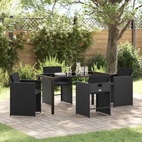 vidaXL Garten Essgruppe 5 pcs Schwarz Poly-Rattan (1/5)