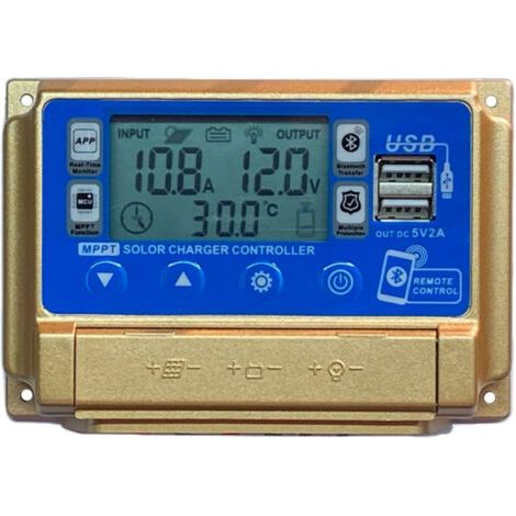 MPPT Régulateur de charge solaire 30 A 12 V 24 V avec écran LCD, double USB, communication par application, tension de charge réglable, convient pour plomb-acide, gel, FLD, lithium (1/5)