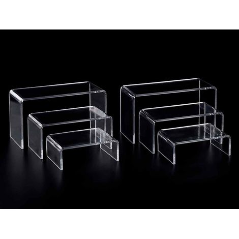 Panchette / alzatine trasparenti leggere e resistenti, ideali per allestire vetrine ed esporre, Grande: cm 22 x 10 x 12 H