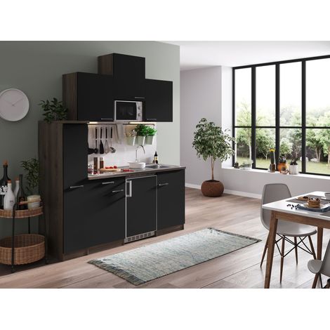 Küche Küchenzeile Singleküche Eiche York Schwarz Oliver 180 cm Respekta