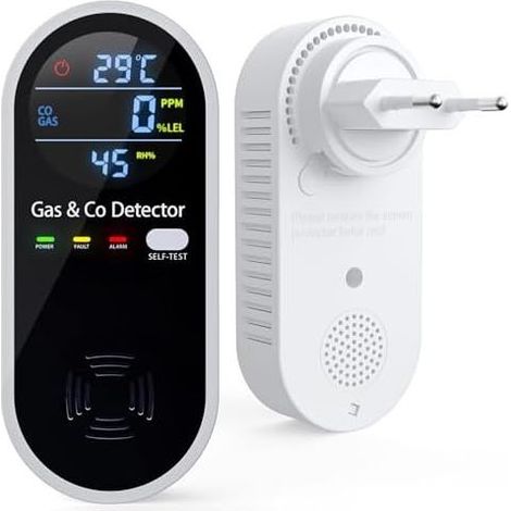 4-in-1 Gas- und Kohlenmonoxidmelder mit akustischem Alarm, CO-Messung, Temperatur-, Feuchtigkeits- und Selbsttestfunktion, für Wohnzimmer, Schlafzimmer, Keller, Garage, Büros und mehr. (1/5)