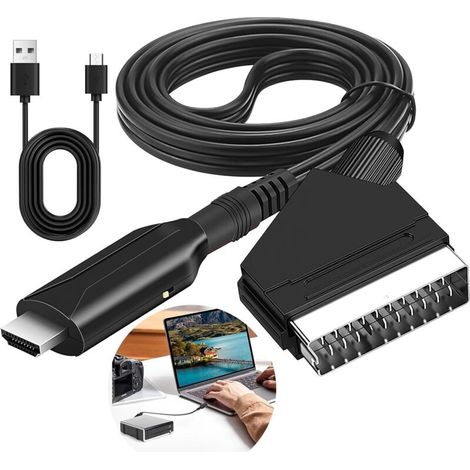 Convertisseur Péritel vers HDMI, Adaptateur Peritel vers HDMI avec Câble HD 1080p/720p Adaptateur Audio Vidéo Péritel Tout en Un Câble Péritel versHDMI pour HDTV STB VHS Xbox PS3 Sky DVD Blu-ray (1/5)