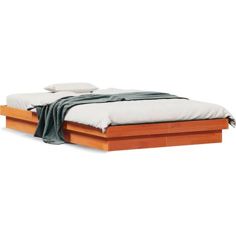 Cadre de lit à LED marron 120x190 bois de pin massif (1/5)