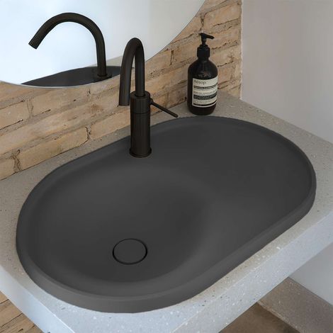 Lavabo semi-encastré POALGI résine Wraitom 64x14,5x42 cm noir antracita série DAL (1/5)