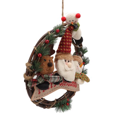 Weihnachtskranz, farbecht, langlebig, fröhlich, satte, leuchtende Farben, Weidenkranz, Tür- und Fensterdekoration im Stil eines alten Mannes (1/5)