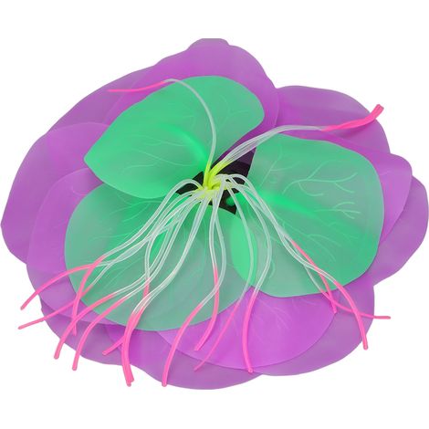 Décoration d'aquarium en silicone phosphorescente représentant des lotus, de couleur violette. (1/5)