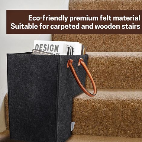 2 paniers pliables en feutre avec poignées – Rangement à linge pour escalier – Forme carrée ou ronde, grande capacité de rangement (1/5)