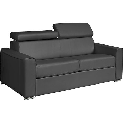 Divano letto 3 posti a ribalta Posto letto 140 cm Materasso 14 cm in Pelle di bufalo Grigio - VIZIR (1/4)