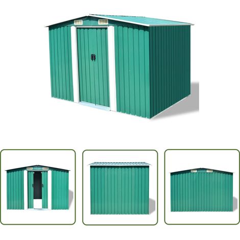 The Living Store Gartenschuppen Grün Metall 257 x 205 x 178 cm - Gartenschuppen - Stahlausstattung - Grüner Gartenschuppen - Werkzeuglager - Outdoor Aufbewahrung (1/5)