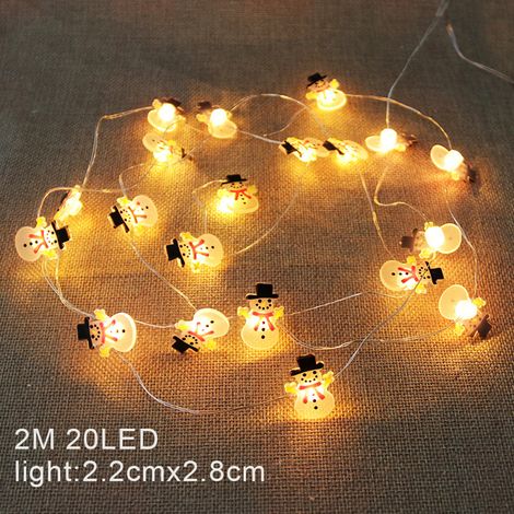 Décorations de Noël : Guirlande lumineuse LED en fil de cuivre représentant un bonhomme de neige, le Père Noël et une tête de cerf, idéale pour décorer le sapin de Noël, le salon et la chambre. (1/4)