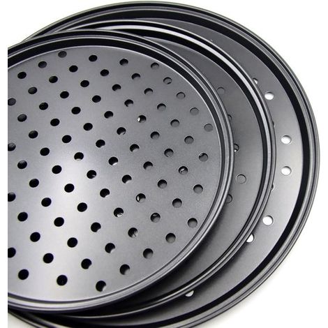 Pizzablech-Set 3-teilig Perforiertes Pizzablech für den Backofen Rund Antihaftbeschichtet Kohlenstoffstahl Knuspriger Boden Pizza-Backblech-Set (1/4)