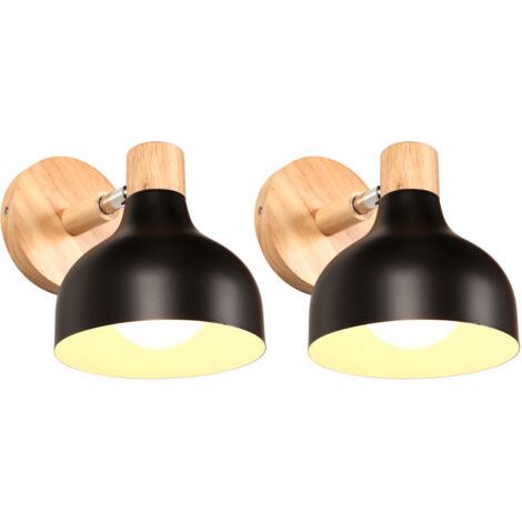 royaluxe- Lot De 2 Applique Murale Interieure Rétro Lampe Murale Réglable En Bois Métal E27 Applique Murale Vintage Pour Salon Chambre Salle De Bain (Noire) (1/5)