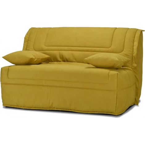 Banquette lit BZ 140x190 cm en tissu jaune et matelas 12 cm – BUZZY (1/5)