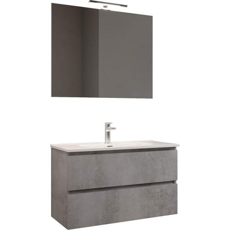 MaMa Store Atena Mobile sospeso con lavabo, specchio e lampada LED, Laminato, Grigio Cemento, L. 62 X P. 47 X H. 53 Cm (1/4)
