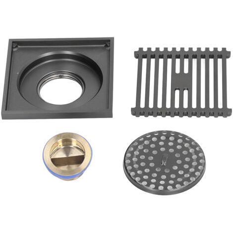 QORVA- Drain de sol carré en acier inoxydable, Anti-odeur, grille de salle de bain à grand déplacement pour la maison, balcon gris (1/5)