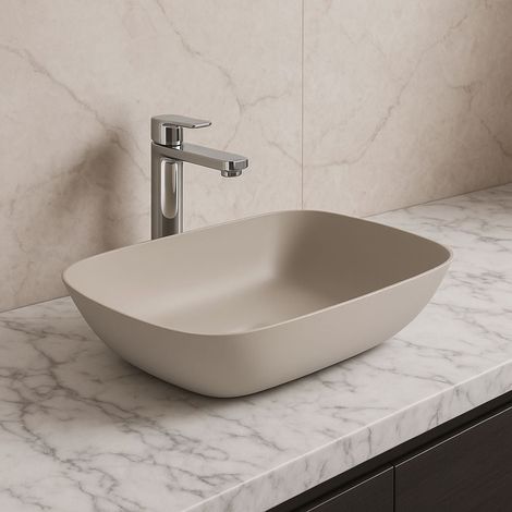 Signature Mineral Sit-On Countertop Basin 460mm Wide 0 Tap Hole - Latte (1/3)