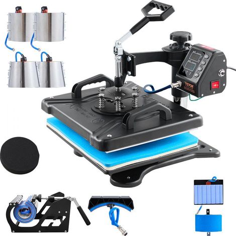 Machine de Pressage à Chaud 30,5x38,1 cm, 1000W, Rotation 360°, Noir, 10-en-1 pour T-shirts, Mugs, Casquettes et Stylos