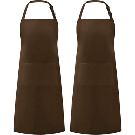 Grembiule da donna, grembiule da cucina alla moda, elastico in vita regolabile, per uso domestico, grembiule in maglia di poliestere con cinque bottoni, lavabile, marrone caffè, taglia unica (1/5)