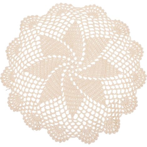 Napperon Décoratif en Crochet de Coton Beige Fait Main, Set de Table Rond Élégant et Rustique, Finition Soignée pour Décoration de Table Confortable (1/5)
