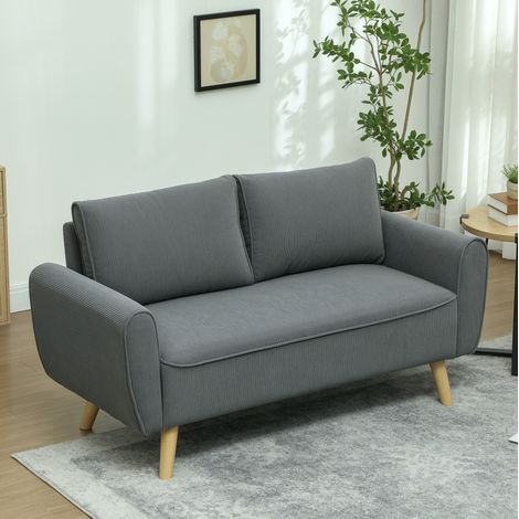 Sofá de 2 plazas con 2 cojines, asiento profundo de 54 cm, poliéster gris oscuro HAVRYA (1/4)