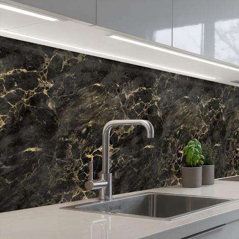 Kitchen Splashback Black - Marble - Gold - Nerf 300x80 cm
