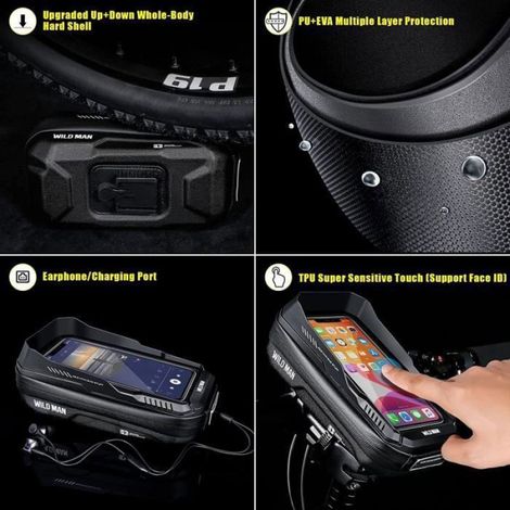 Support Téléphone Vélo tanche,Sacoche Vélo Porte Téléphone Vélo VTT Trottinette avec Fenêtre cran Tactile pour Smartphone (1/4)